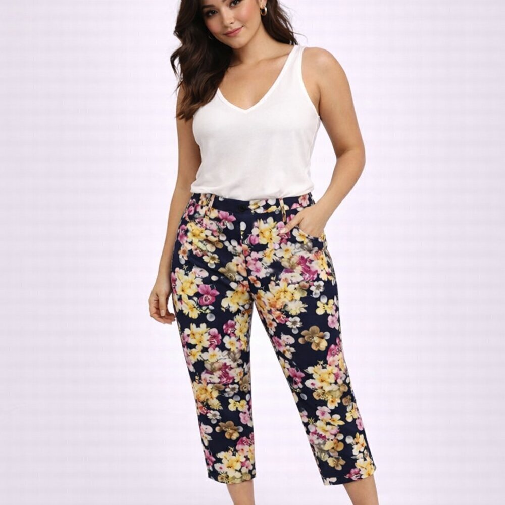 Anthropologie Cartonnier Floral Polka Dot Crop Pants 0